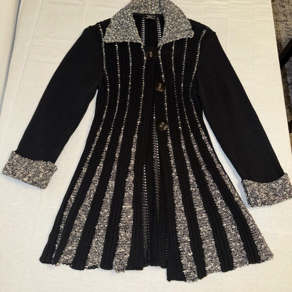 Lisa international Sweaters - Y2K Long Cardigan Sweater Coat Womens L Black Gray Open Front Boho Duster